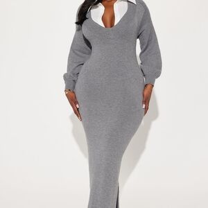 Fashion Nova Gray Long Sleeve Maxi Dress